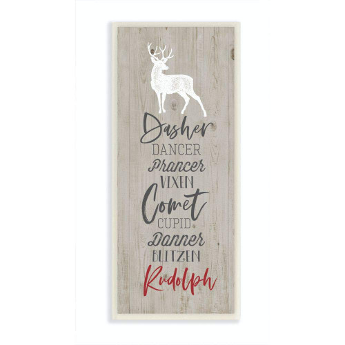 Stupell Industries Santa Reindeer Names Grey Wood Texture Christmas Holiday Word Design Wall Plaque, 7 x 17, Multi-Color