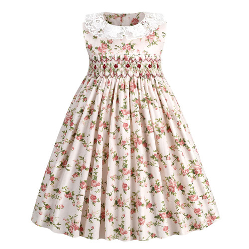 Toddler Girl Dress Smocked Baby Girl Clothes Toddler Floral Summer Dress Sleeveless Vintage Lace Collar Dress for Girls 4T Toddler Girl Dress Smocked Baby Girl Clothes Toddler Floral Summer Dress Sleeveless Vintage Lace Collar Dress for Girls 4T