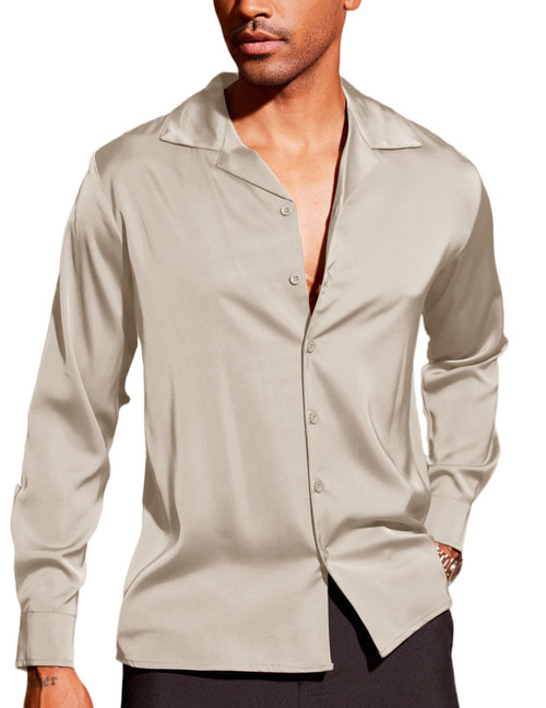 COOFANDY Men's Luxury Satin Dress Shirt Long Sleeve Silk Button Down Shirt Shiny Dress Shirt