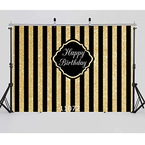 Damier 9ft(W) x 6ft(H) Vinyl Photography Backdrops Happy Birthday Party Background Black and Gold Photo Studio Booth Birthday Party Decorations