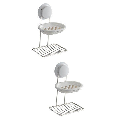 Alipis 2 pcs Double Wall Mounted Soap Holder Plastic soap Holder Double Layer Soap Draining Dish Wall-Mounted Soap Draining Dish Stainless Steel Storage Soap Box White