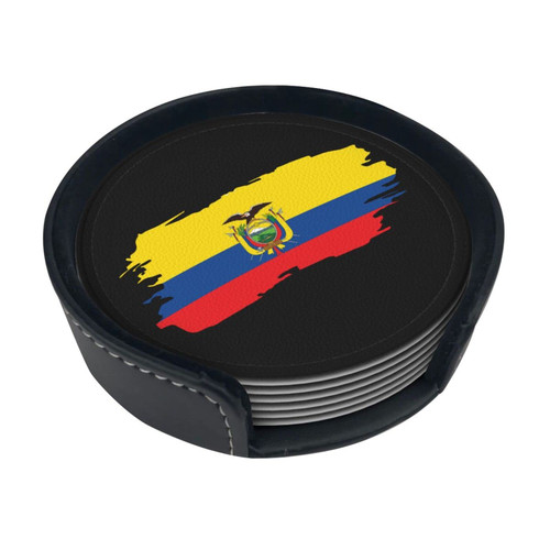 Ecuadorian Flag Coasters Leather Coasters Tabletop Protection Mat Drink Coasters for Bar Housewarming Home Decor