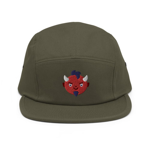 Hogue WS LLC Kawaii Devil Hat (Embroidered Five Panel Cap) Cartoon Satan Hats Olive