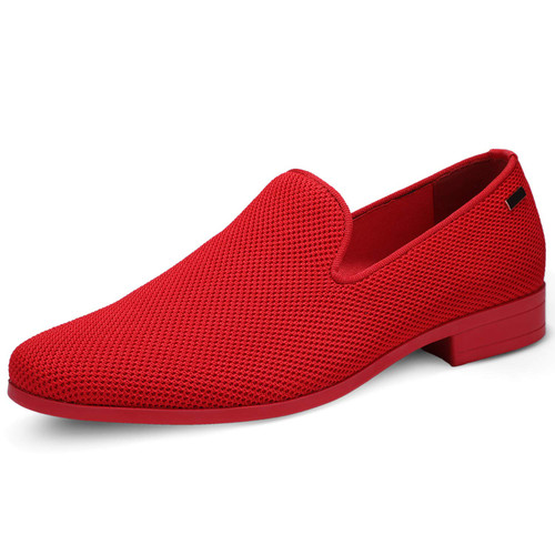 UUBARIS Mens Loafers Dress Shoes Slip On Driving Shoes Classic Tuxedo Knit Walking Shoes Red Size 13