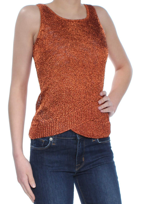 bar III Womens Metallic Knit Sweater, Orange, X-Small
