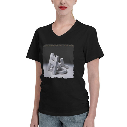 REO Rock Music Speedwagon Band The Hits T Shirt Womens Casual Soft Cotton Tee Summer V-Neck Short Sleeve T-Shirts Small Black