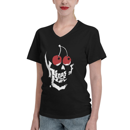 Kings Rock of Music Leon Band T Shirt Womens Casual Soft Cotton Tee Summer V-Neck Short Sleeve T-Shirts Small Black