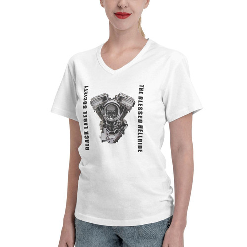 Black Rock Label Music Society Band The Blessed Hellride T Shirt Women's Casual Soft Cotton Tee Summer V-Neck Short Sleeve Tshirt X-Large