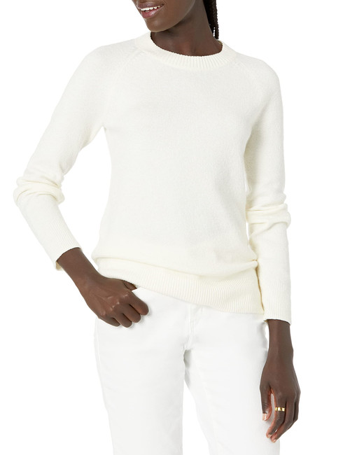 Amazon Essentials Women's Classic-Fit Soft Touch Long-Sleeve Crewneck Sweater (Available in Plus Size), Ivory, Large