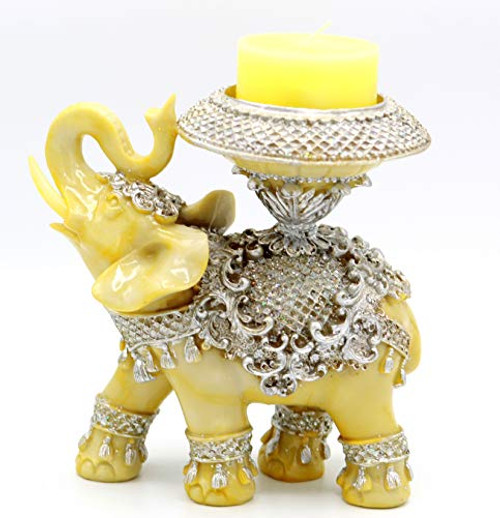 Feng Shui 6 (H) Elephant Statue with Candle Holder Trunk Facing Upwards Collectible Wealth Lucky Elephant Figurine, Perfect for Home Office Decor Gift by Crystal Collection Feng Shui 6 (H) Elephant Statue with Candle Holder Trunk Facing Upwards Collectible Wealth Lucky Elephant Figurine, Perfect for Home Office Decor Gift by Crystal Collection