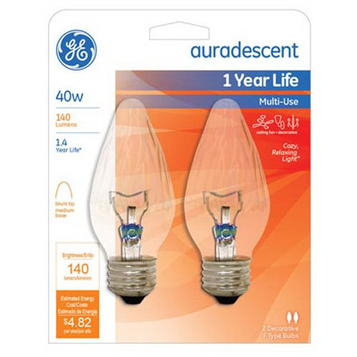 G E LIGHTING 75343 Flame Shape Auradescent Bulb, 40W, 2-Pack