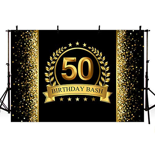 MEHOFOTO Glitter Gold and Black Photo Studio Booth Background Happy 50th Birthday Bash Party Decorations Banner Backdrops for Photography 8x6ft MEHOFOTO Glitter Gold and Black Photo Studio Booth Background Happy 50th Birthday Bash Party Decorations Banner Backdrops for Photography 8x6ft