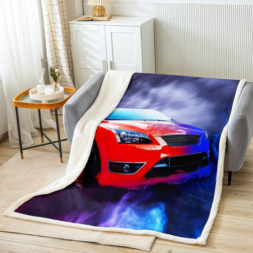Erosebridal Race Car Fleece Blanket 40"X50",Red Sports Car Throw Blanket for Kids Boys Teens Men,Extreme Games Sports Sherpa Blanket High Speed Racing Car Plush Blanket for Bed Sofa Couch