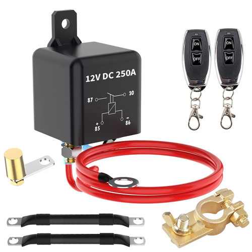 Remote Battery Disconnect Switch Kit, 250A DC 12V Top Post Negative Battery Disconnect Switch for Car RV Truck Vehicle,Battery Cut Off Switch Anti-Theft Prevent Battery Drain