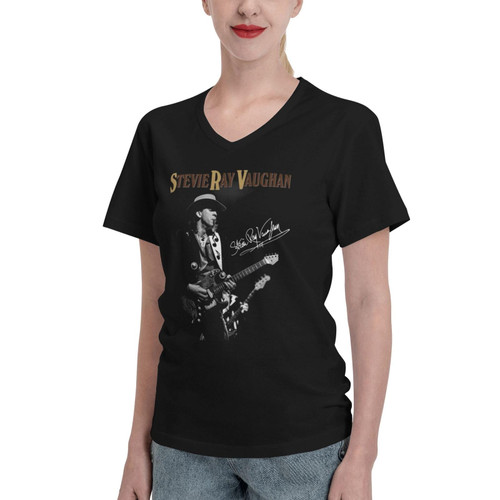 Stevie Music Ray Singer Vaughan V Neck T Shirt Womens Fashion Tee Summer Casual Short Sleeve Tshirt Xx-Large Black