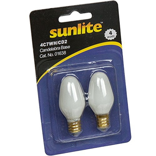 Sunlite 4C7/WH/CD2 Incandescent 4-Watt, Candelabra Based, C7 Night Light Bulb, White, 2 Pack
