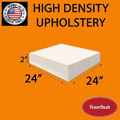 FoamRush 2" H x 24" W x 24" L Upholstery Foam Cushion High Density (Chair Cushion Square Foam for Dinning Chairs, Wheelchair Seat Cushion Replacement)