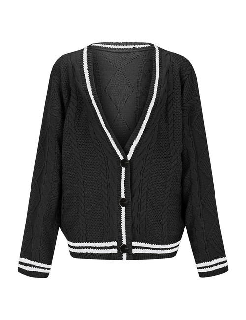 Xeyine Women's Knit Cardigans Sweater Open Front Button Down Coat Stars Embroideried Long Sleeve V Neck Outwear (Black-XL)