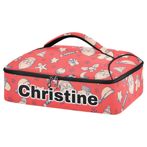 RunningBear Custom Christmas Snowman Santa Claus Insulated Casserole Carrier for Hot or Cold Food Personalized Lasagna Holder Tote with Dish Storage Customized Hot Food Carriers for Casserole Dish