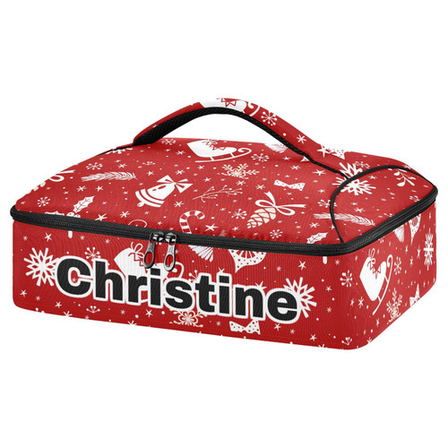 RunningBear Custom Merry Christmas Insulated Casserole Carrier for Hot or Cold Food Personalized Lasagna Holder Hot and Cold Thermal Bag with Dish Storage Customized Hot Cold Food Carrier for Potluck
