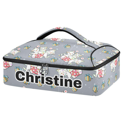 RunningBear Custom Christmas Cat Sock Insulated Casserole Carrier for Hot or Cold Food Personalized Lasagna Lugger with Dish Storage Customized Casserole Carrier Bag Insulated for Take Out