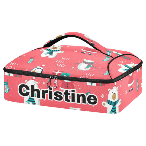 RunningBear Custom Christmas Insulated Casserole Carrier for Hot or Cold Food Personalized Lasagna Holder Tote with Dish Storage Customized Hot Cold Food Carrier for Parties Beaches