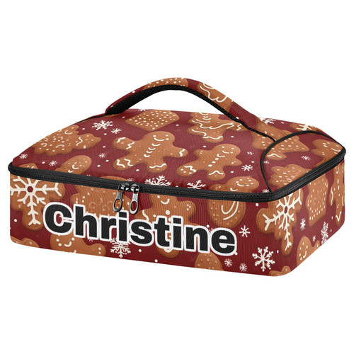 RunningBear Custom Christmas Gingerbreads Red Insulated Casserole Carrier for Hot or Cold Food Personalized Lasagna Lugger with Dish Storage Customized Hot Food Carriers for Trip