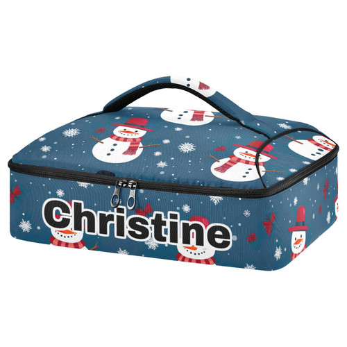 RunningBear Custom Christmas Snowmen Snowflake Winter Insulated Casserole Carrier for Hot or Cold Food Personalized Lasagna Holder with Dish Storage Customized Food Carriers for Casserole Dish
