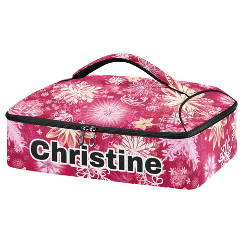 Custom Snowflakes Winter Christmas Insulated Casserole Carrier for Hot or Cold Food Personalized Expandable Lasagna Lugger Tote with Dish Storage Customized Food Carrier Bag for Supermarket