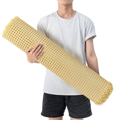 KOLWOVEN 24" Width X 3.3 Feet Plastic Cane Webbing for Caning Projects Natural Pre - Woven Open Mesh Cane - PE Rattan Cane Webbing Rattan Roll Cabinet Chair (3.3 FEET)
