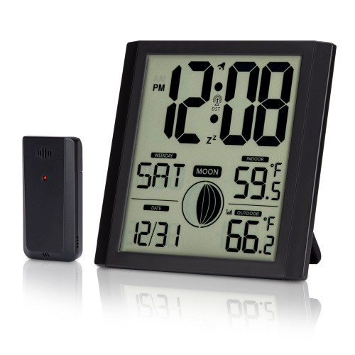 Wall Clock - Digital Clock Battery Operated Atomic Clocks with Indoor Outdoor Temperature Large Number Display Clock with Day and Date Bedside Desk Clock for Bedroom Office Elderly