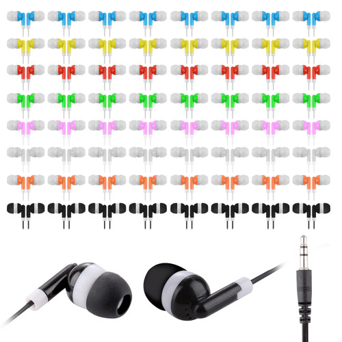 Ladont 100 Pack Bulk Kids Earbuds for Classroom, Student Wired Headphones in Ear Earbuds for School Librariy, 3.5mm Multi Colored Wholesale Earphones for Chromebook Laptop PC