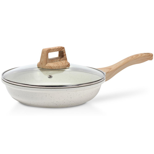 ESLITE LIFE 11 Inch Nonstick Skillet Frying Pan with Lid, Healthy Ceramic Coating Egg Omelette Pan Compatible with All Stovetops (Gas, Electric & Induction), PFOA Free, Cream