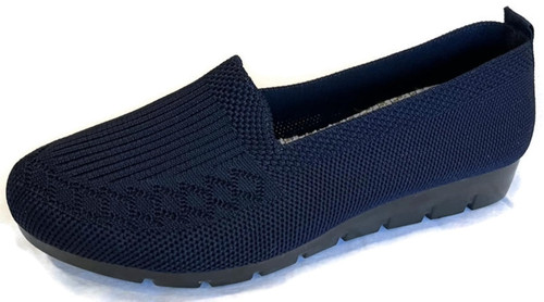 SPATI Women's Knitted Lightweight Comfortable Flat Shoes Loafers Slip On Casual Breathable Mesh Walking Round Toe (Navy Blue, US Numeric_8_Point_5)