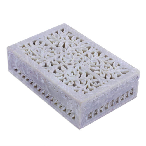 NOVICA Jali Soapstone Decorative Box, Beige, Hidden Fantasy'