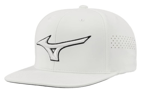 Mizuno Tour Flat Snapback Hat | Unisex Adjustable Cap | One Size Fits Most | White-White