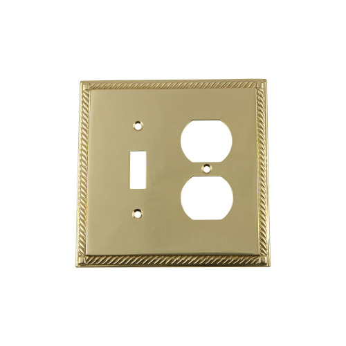 Nostalgic Warehouse 720115 Rope Switch Plate with Toggle and Outlet, Unlacquered Brass