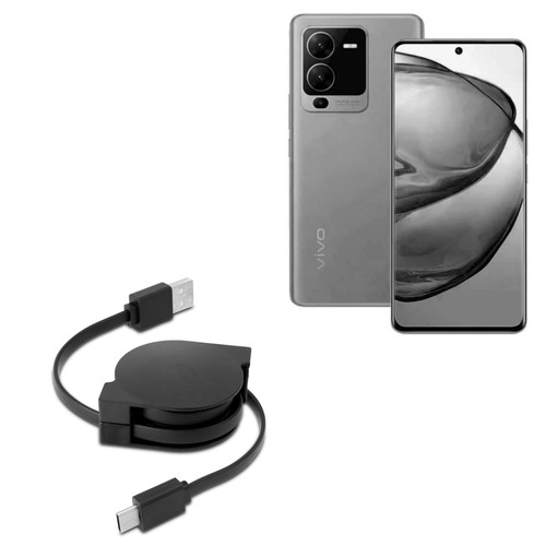 BoxWave Cable Compatible with vivo V25 Pro - miniSync - USB-A to USB Type-C, Retractable Cable - USB-A to USB Type-C