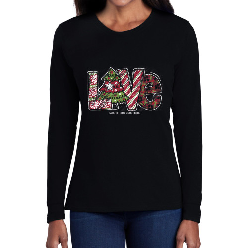 Southern Couture Love Patterned Tree Black Cotton Christmas Long Sleeve T-Shirt, Large Southern Couture Love Patterned Tree Black Cotton Christmas Long Sleeve T-Shirt, Large