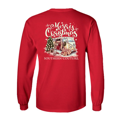 Southern Couture Merry Christmas Van Red Cotton Christmas Long Sleeve T-Shirt, Large Southern Couture Merry Christmas Van Red Cotton Christmas Long Sleeve T-Shirt, Large