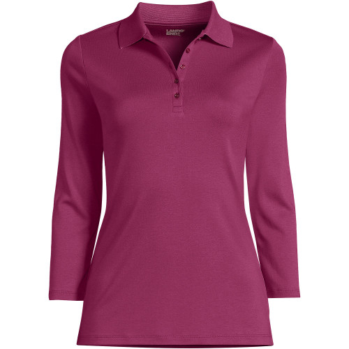Lands' End Womens Supima Cotton 3Q Sleeve Polo Shirt Washed Mulberry Multi Regular Medium