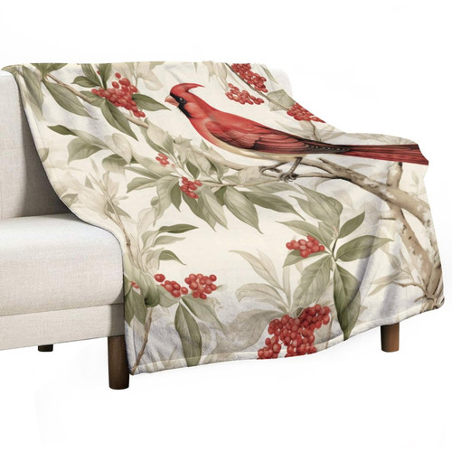 MaSiledy Blanket Red Bird and Holly Fabric by Timbre Textiles Warm Blanket Winter Christmas Cardinal Bird Red Berries Flannel Fleece Throw Blanket for Bed Couch Car 40"x50" MaSiledy Blanket Red Bird and Holly Fabric by Timbre Textiles Warm Blanket Winter Christmas Cardinal Bird Red Berries Flannel Fleece Throw Blanket for Bed Couch Car 40"x50"