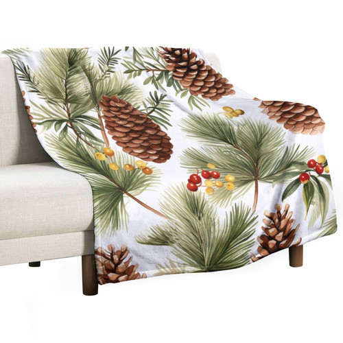 Winter Pine Cone Needle Branch Berry Blanket Christmas Soft Warm Throw Blankets 40"x50" Soft Cozy Microfiber Throw Blanket for Couch Sofa Bed Office for Girls Birthday Valentines Gifts