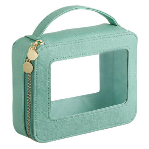 HBlife Clear Makeup Bag Organizer Portable Travel Toiletry Cosmetic Bag Case Makeup Train Case Transparent Storage Bag Pouch With Handle (Green)