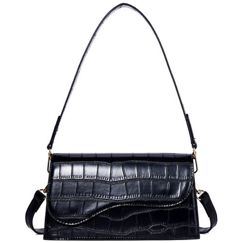 Telena Shoulder Bag for Women, Vegan Leather Women's Shoulder Purses Handbags with 2 Removable Strap Crossbody Bag Purses Crocodile Pattern Black