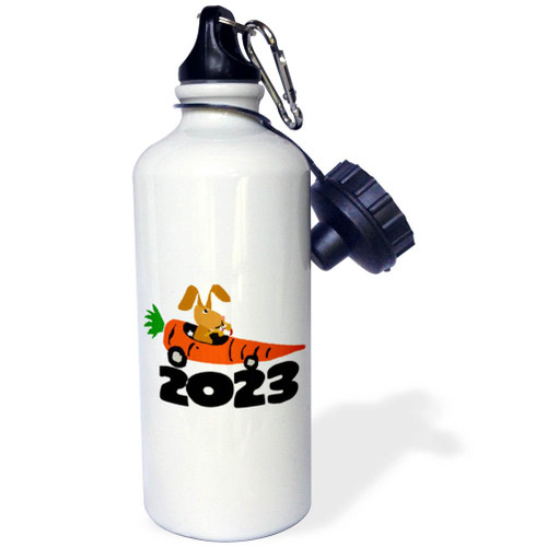 3dRose Cool funny Bunny Rabbit Driving Carrot Car Year of the Rabbit - Water Bottles (wb-377737-1)