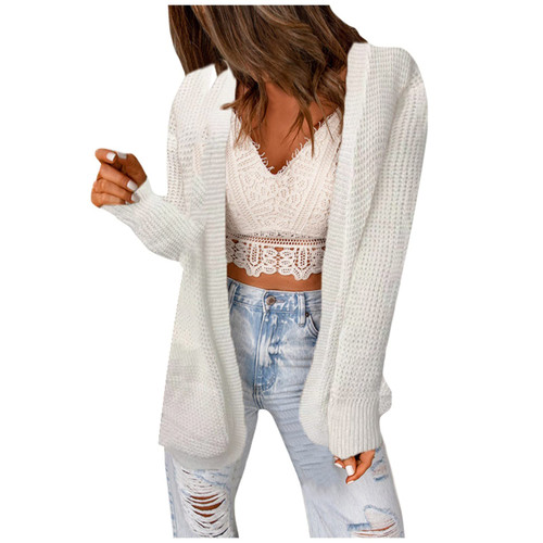 Business Casual Sweater Plus Size, Cardigan Sweater for Women Womens Cardigan Sweater with Half Sleeves Women's Cardigan Sweaters 2023 Fall Open Front Long Sleeve Button Down Knit Cardigans (White,M)