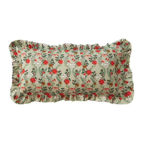 Creative Co-Op Cotton Printed Lumbar Pillow with Floral Pattern and Ruffle, Multicolor