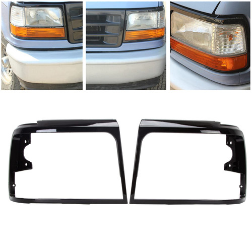HECASA Headlight Bezels Trim Black Compatible with 1992-1996 Ford Bronco F150 Truck 1992-1997 Ford F250 F350 F450 Truck LH&RH Pair Set
