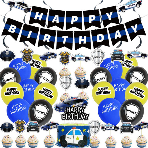 ?Police Cars Themed Birthday Party Supplies,Police Cars Birthday Party Decorations for Boys and Girls, Happy Birthday Banner,Balloons?38pcs Police Cars Party Decorations Supplies for Kids?